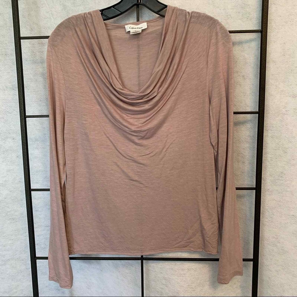 CALVIN KLEIN Drape Neck Long Sleeve Top Dusty Rose Women's Size Large